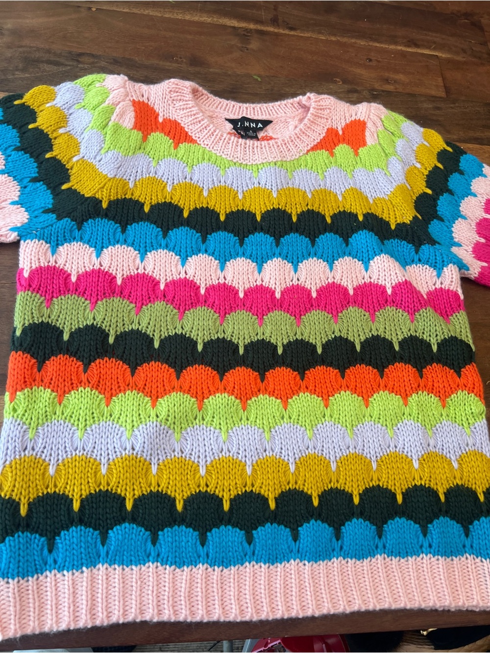 J. NNA Multicolor Fish Scales Pattern Knit Sweater Short Sleeve Top sz S NWT - Picture 4 of 9